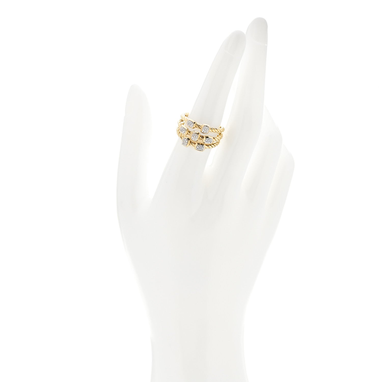 David Yurman 18K Yellow Gold Diamond Three Row Confetti Ring 54 7 2 of 5