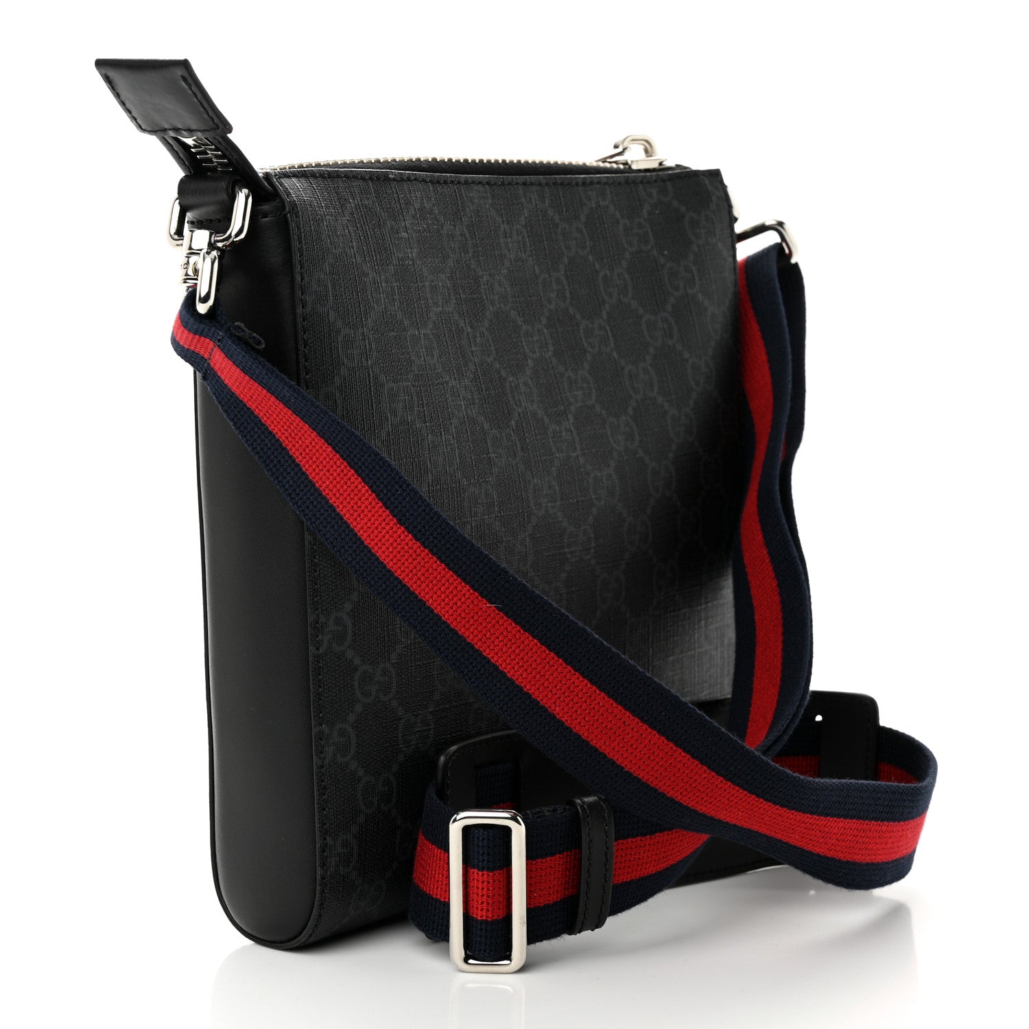 Gucci GG Supreme Monogram Web Small Flat Messenger Bag Black Grey 3 of 9
