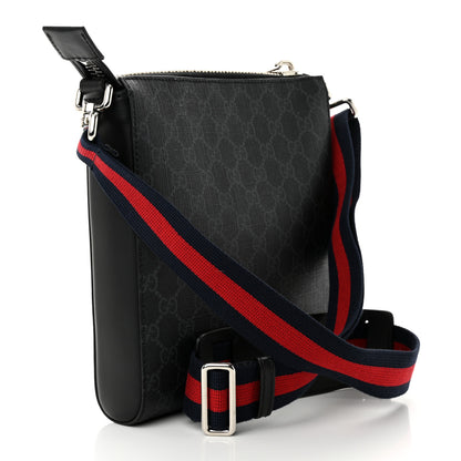Gucci GG Supreme Monogram Web Small Flat Messenger Bag Black Grey 3 of 9