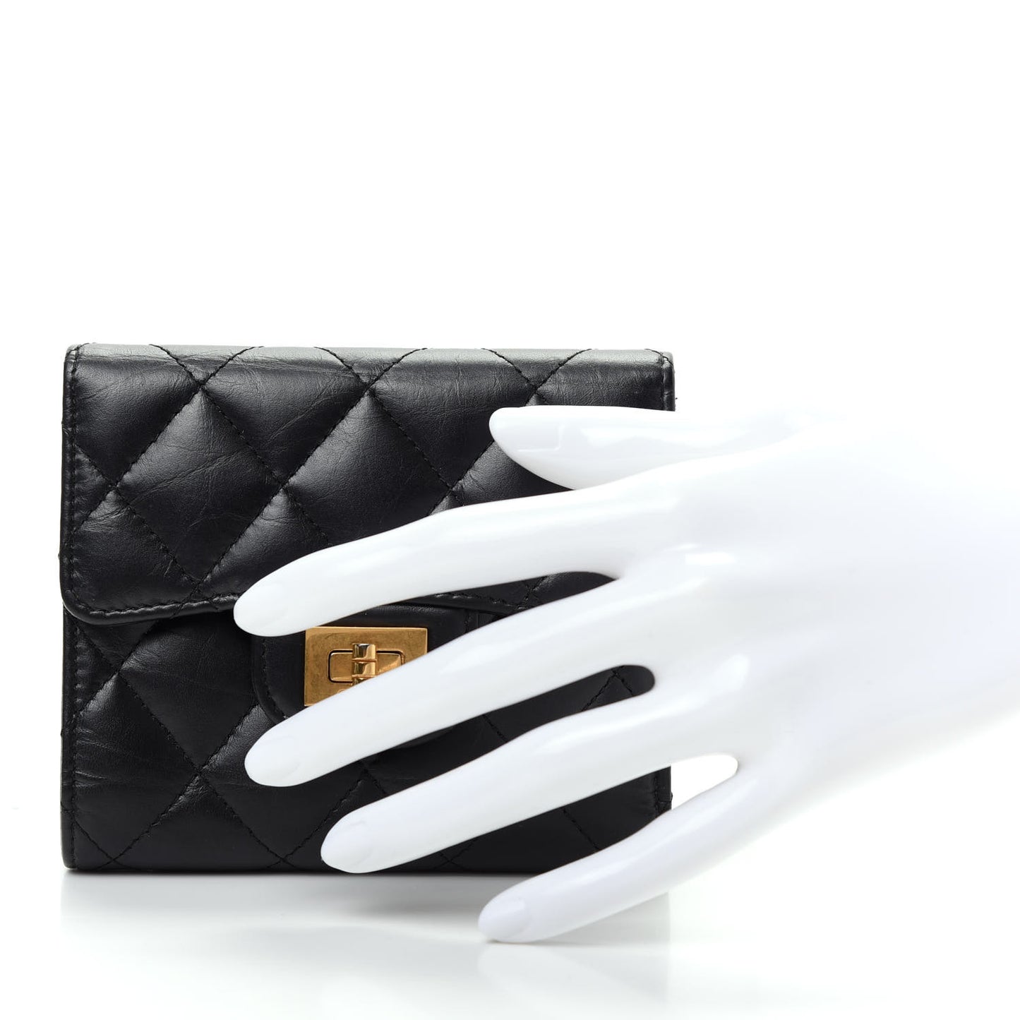 Aged Calfskin Quilted Reissue Compact Wallet Black