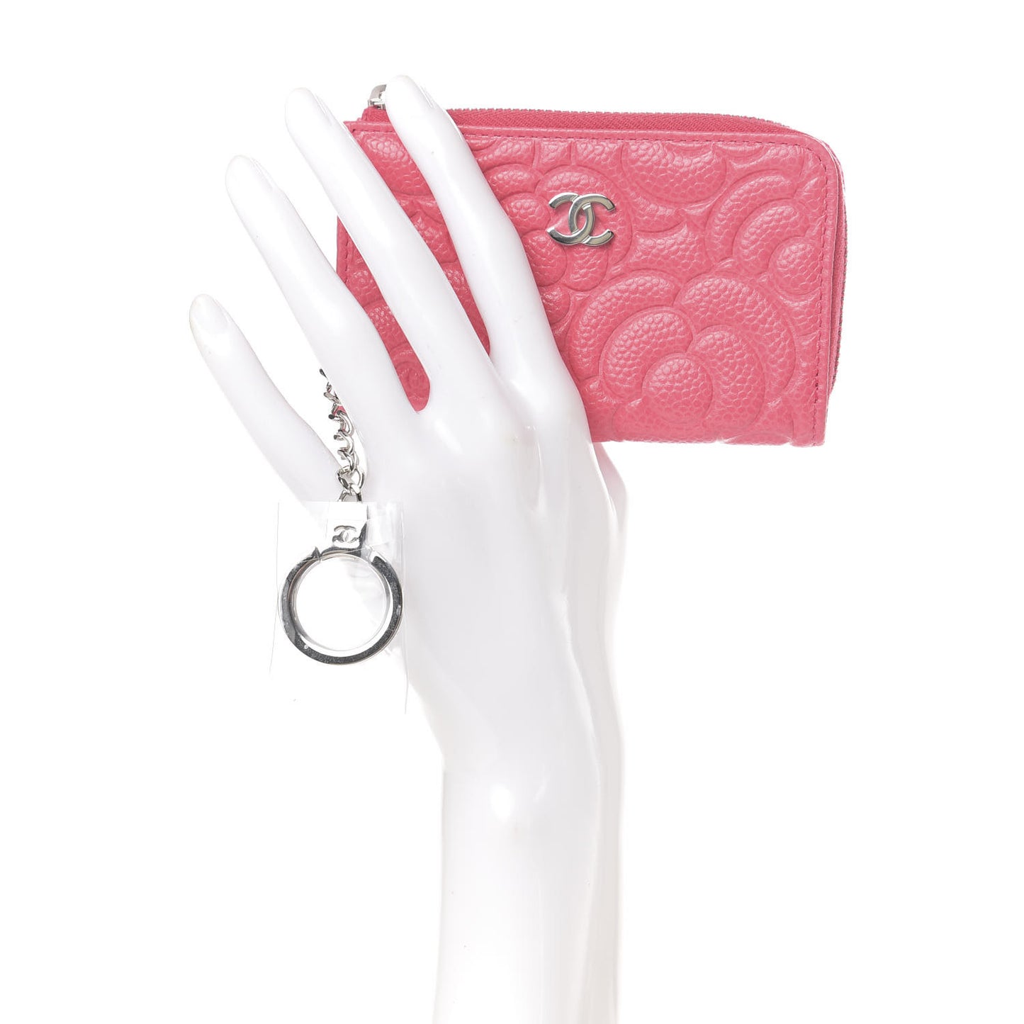 Caviar Camellia Embossed Key Holder Case Pink