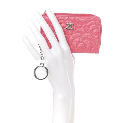 Chanel Caviar Camellia Embossed Key Holder Case Pink 2 of 8