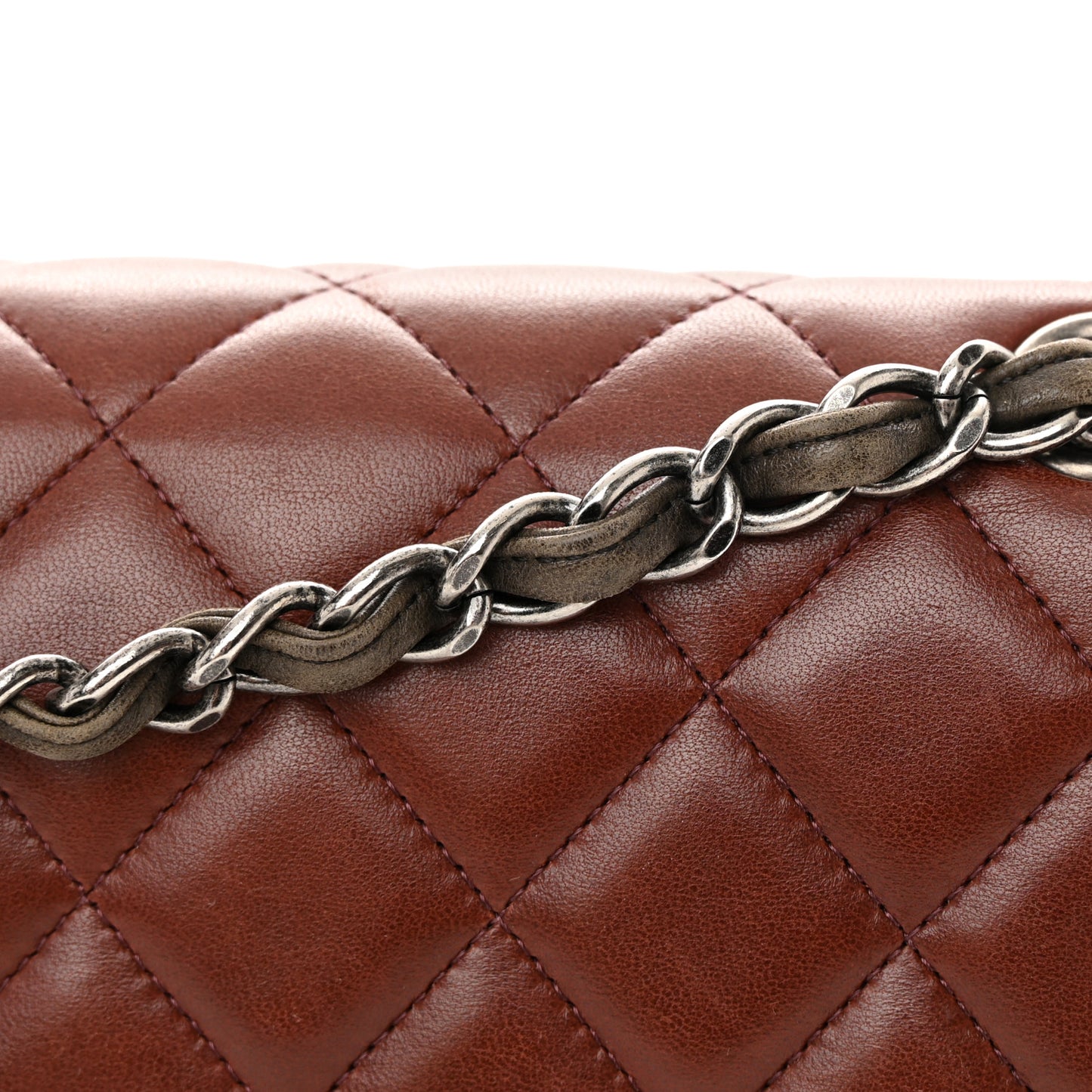 Lambskin Quilted Jumbo Tri-Color Double Flap Burgundy