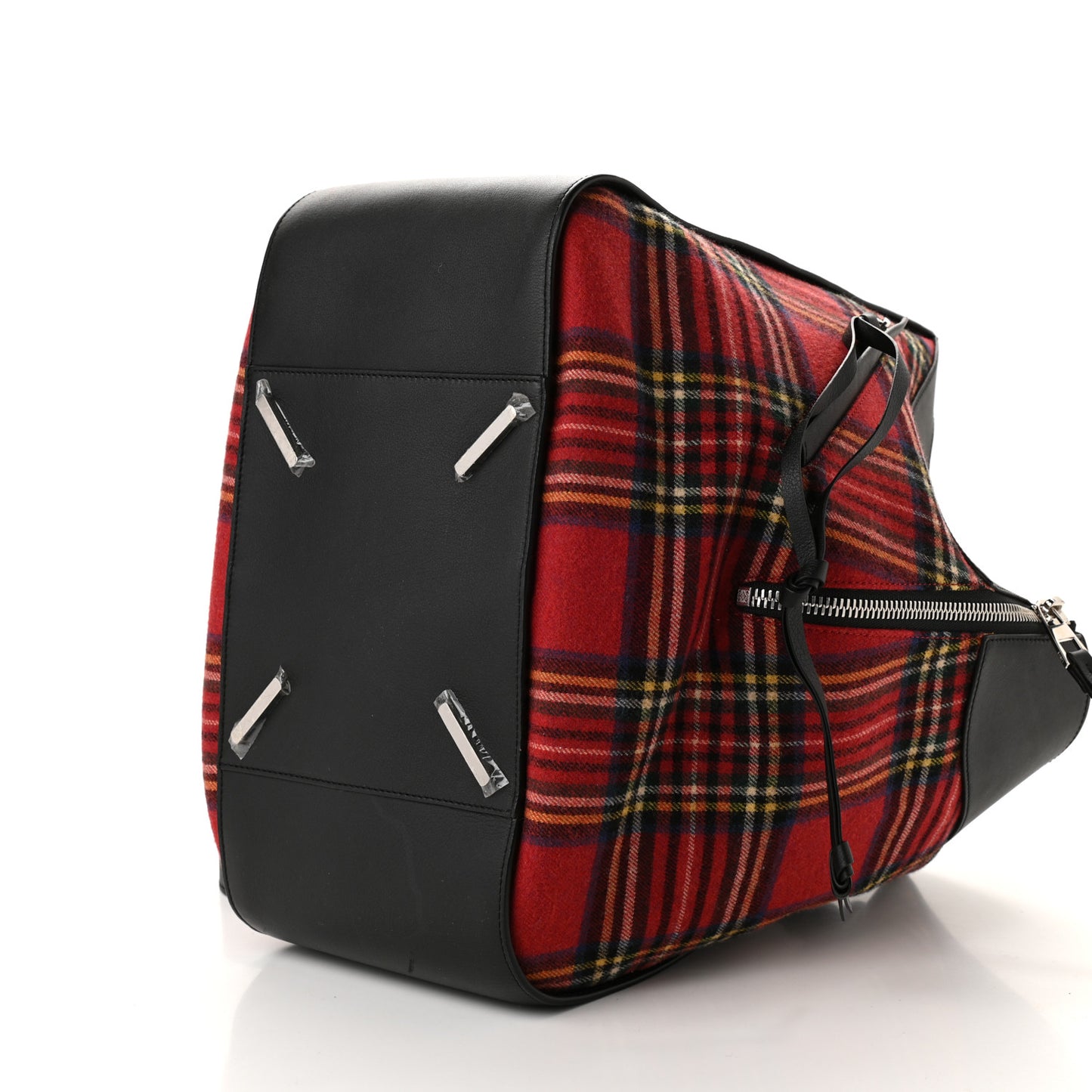 Wool Calfskin Medium Hammock Shoulder Bag Black Red Tartan