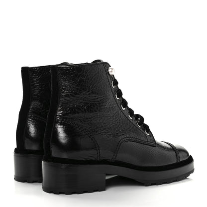 Chanel Shiny Calfskin Velvet Pearl Combat Short Boots 38.5 Black 4 of 8
