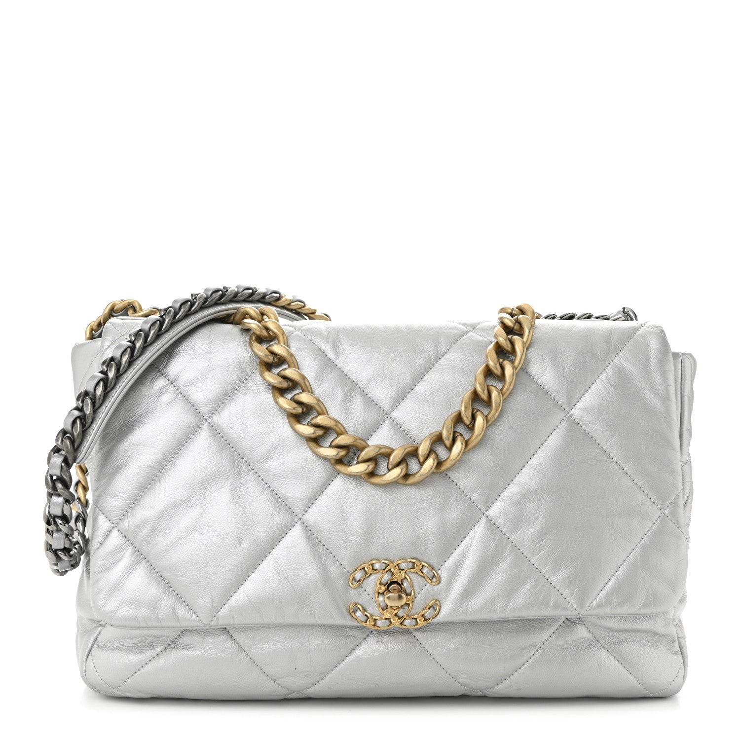 Chanel Metallic Goatskin Quilted Maxi Chanel 19 Flap Silver 1 of 11