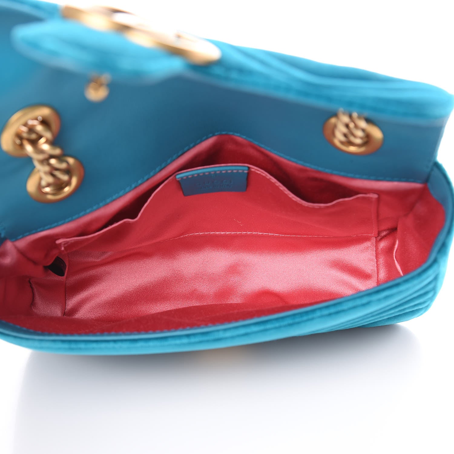 Gucci Velvet Matelasse Mini GG Marmont Shoulder Bag Pavone Cyan 5 of 8