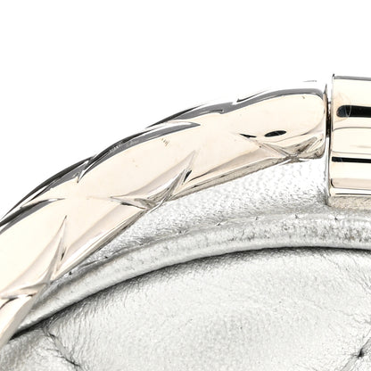 Chanel Metallic Calfskin Quilted Round Bracelet Clutch With Chain Silver 11 of 12