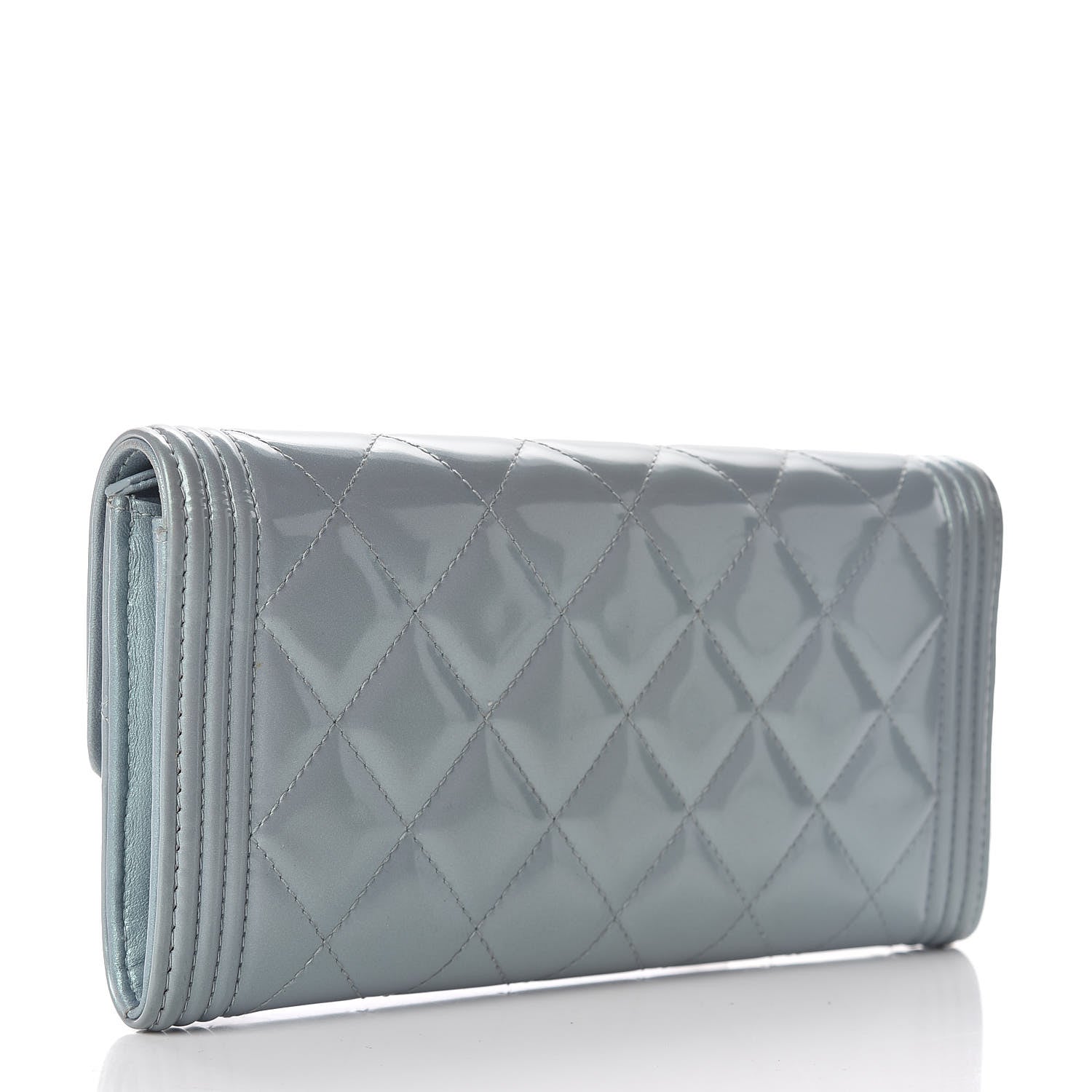 Chanel Metallic Patent Calfskin Quilted Boy Large Gusset Flap Wallet Light Blue 3 of 8