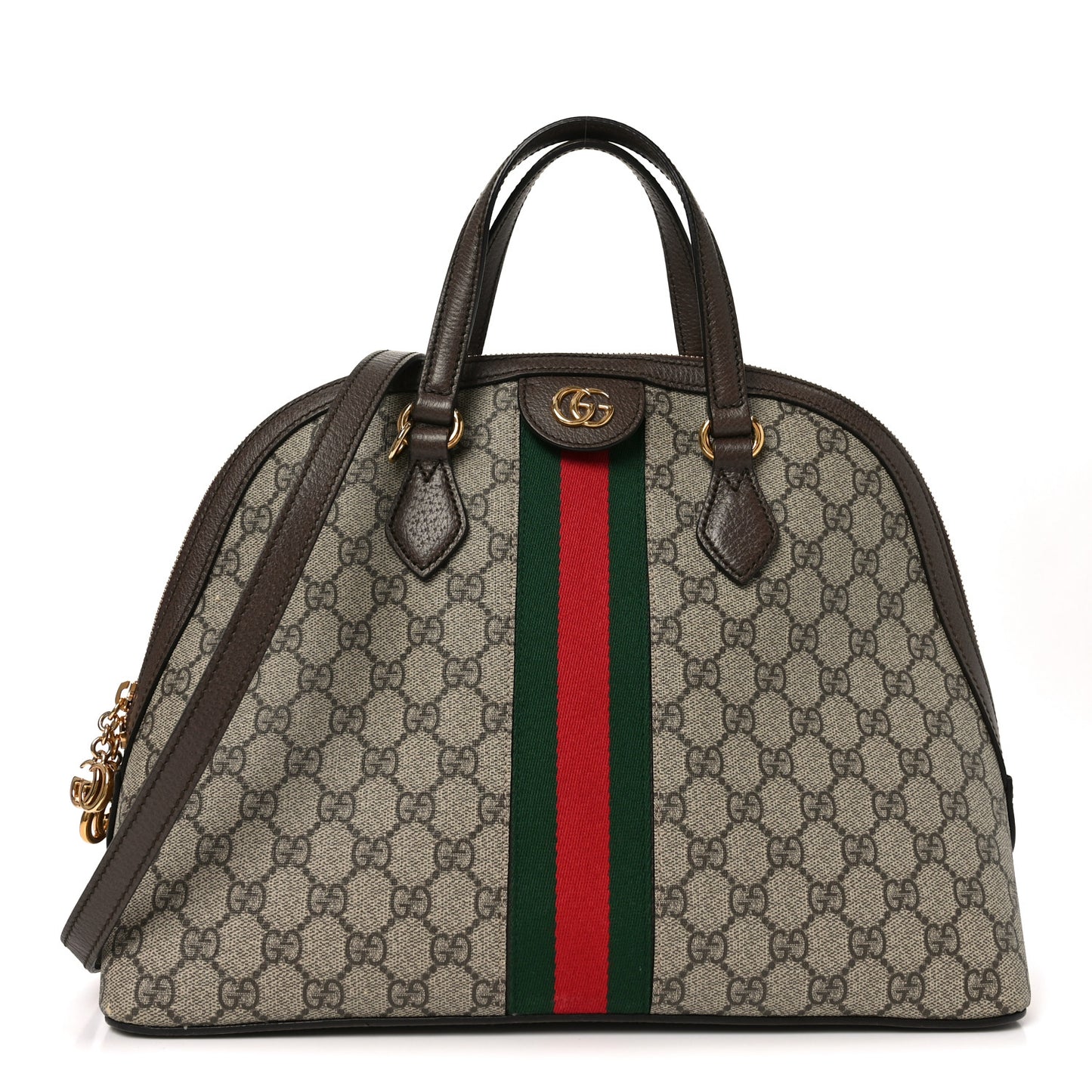 GG Supreme Monogram Web Medium Ophidia Top Handle Dome Bag Brown