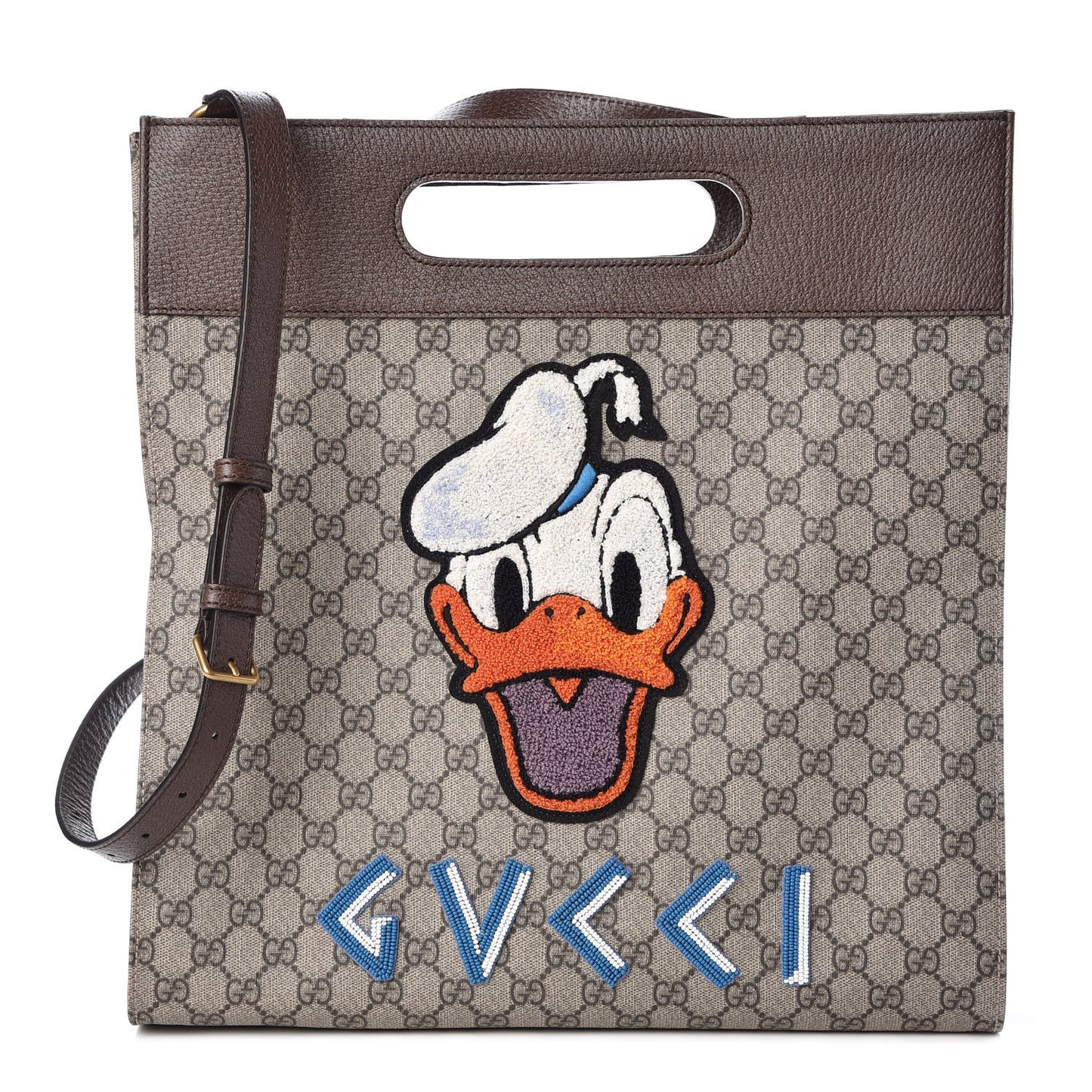 X DISNEY Soft GG Supreme Monogram Donald Duck Slip Handle Vertical Tote Beige New Acero