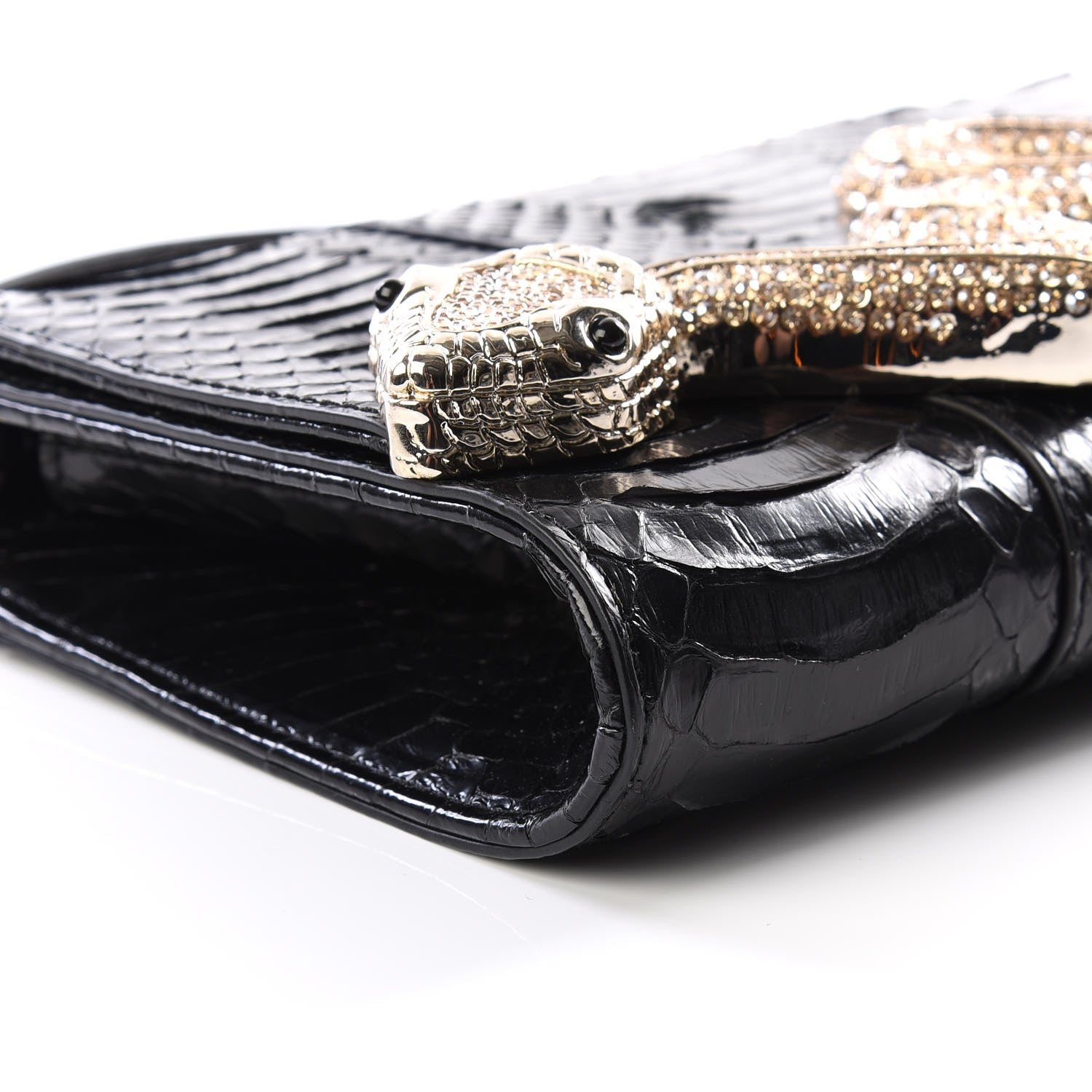 Judith Leiber Elaphe Crystal Serpent Clutch Champagne Black 5 of 8