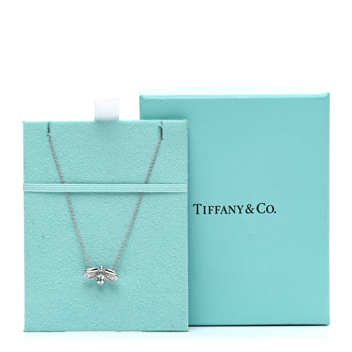 Platinum Diamond Aquamarine Paper Flowers Firefly Pendant Necklace