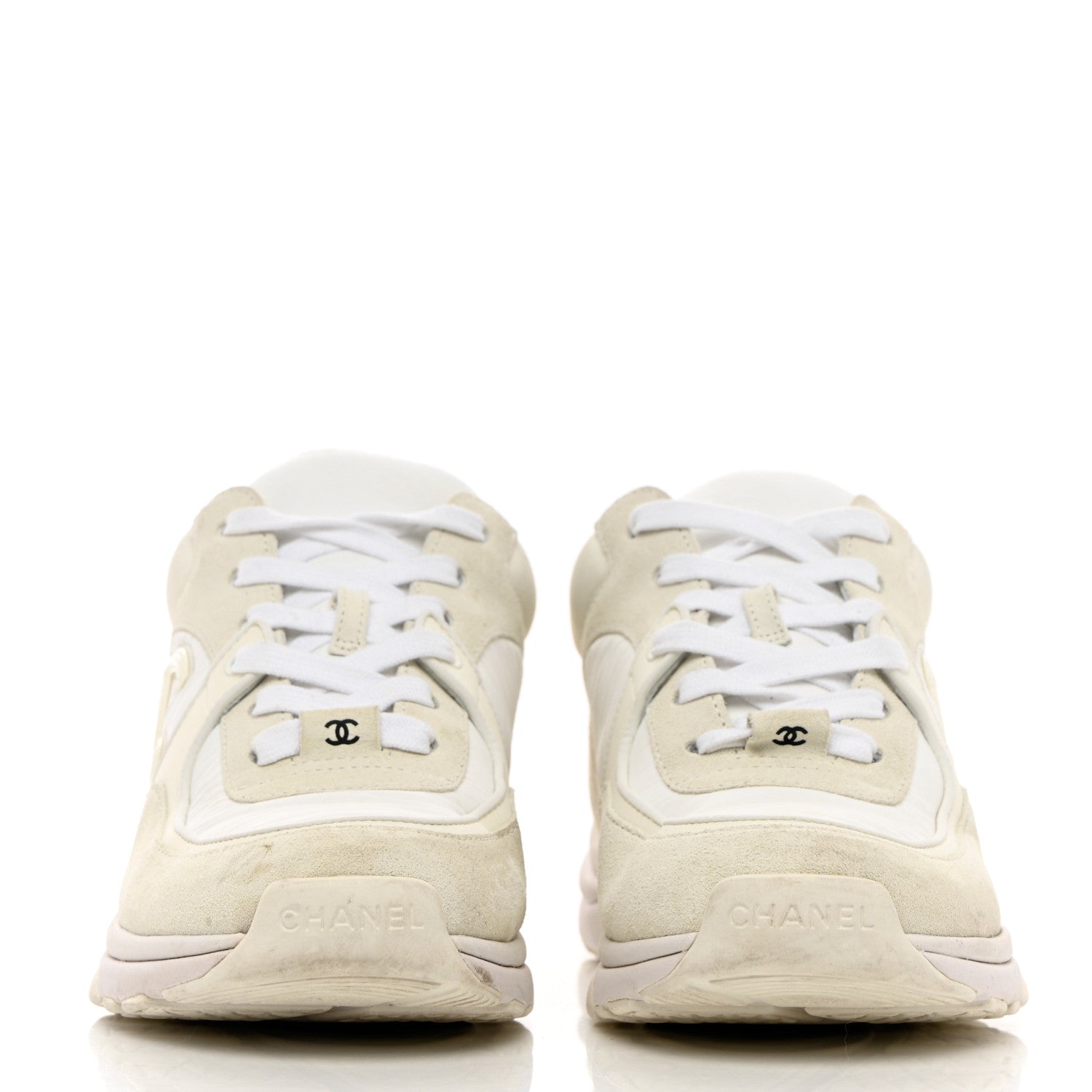 Chanel Suede Calfskin Fabric CC Sneakers 38 White 2 of 21