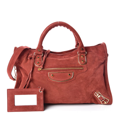 Balenciaga Baby Daim Suede Gold Metallic Edge Hardware City Bois De Rose Fonce 1 of 10