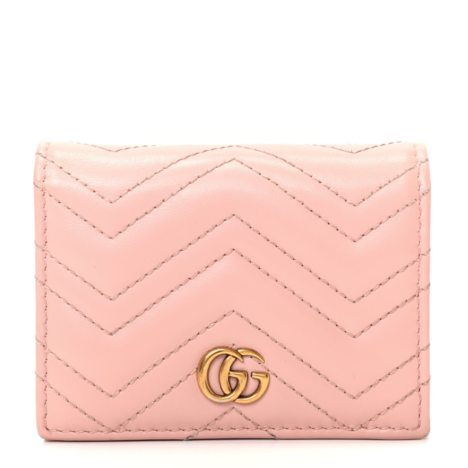 Gucci Calfskin Matelasse GG Marmont Card Case Wallet Perfect Pink 1 of 7