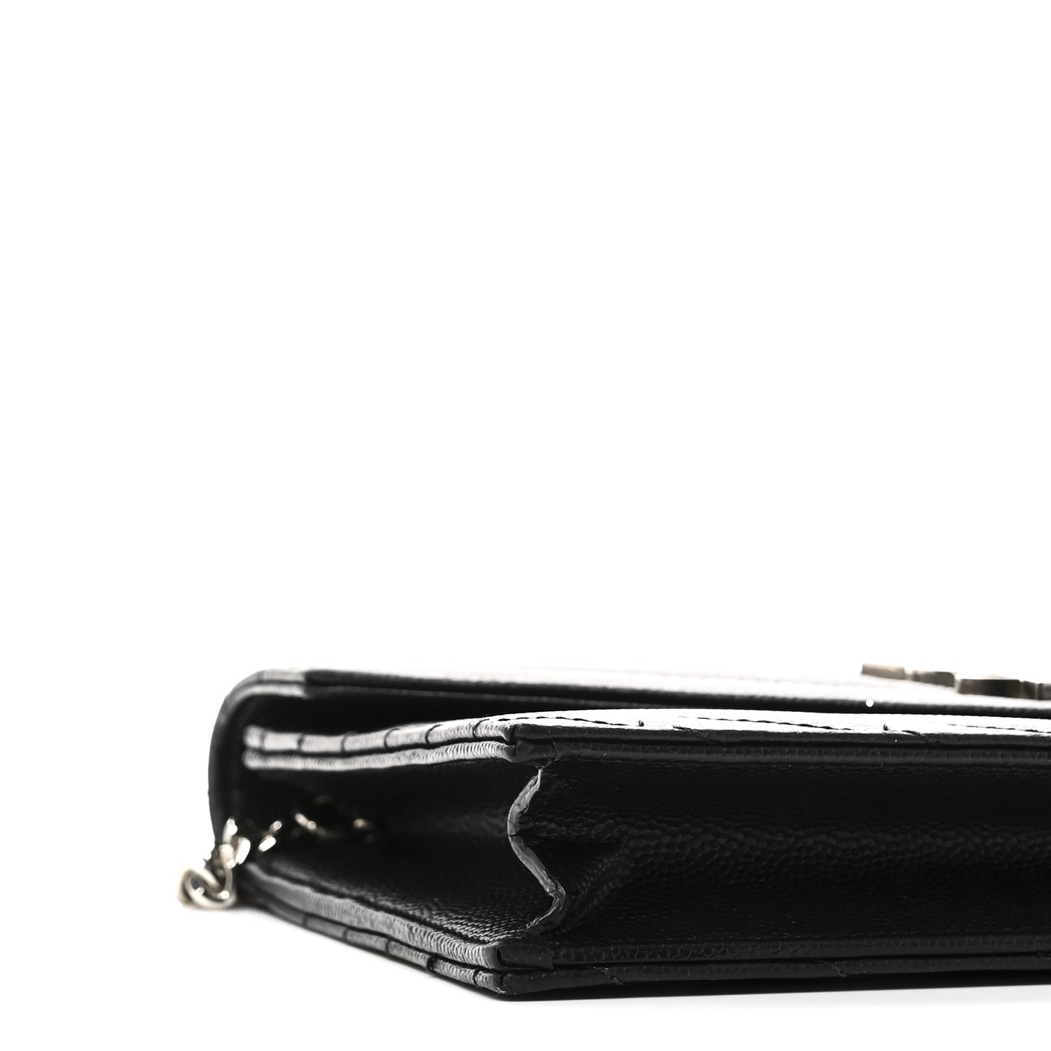 Saint Laurent Grain De Poudre Matelasse Chevron Monogram Envelope Chain Wallet Black 9 of 10