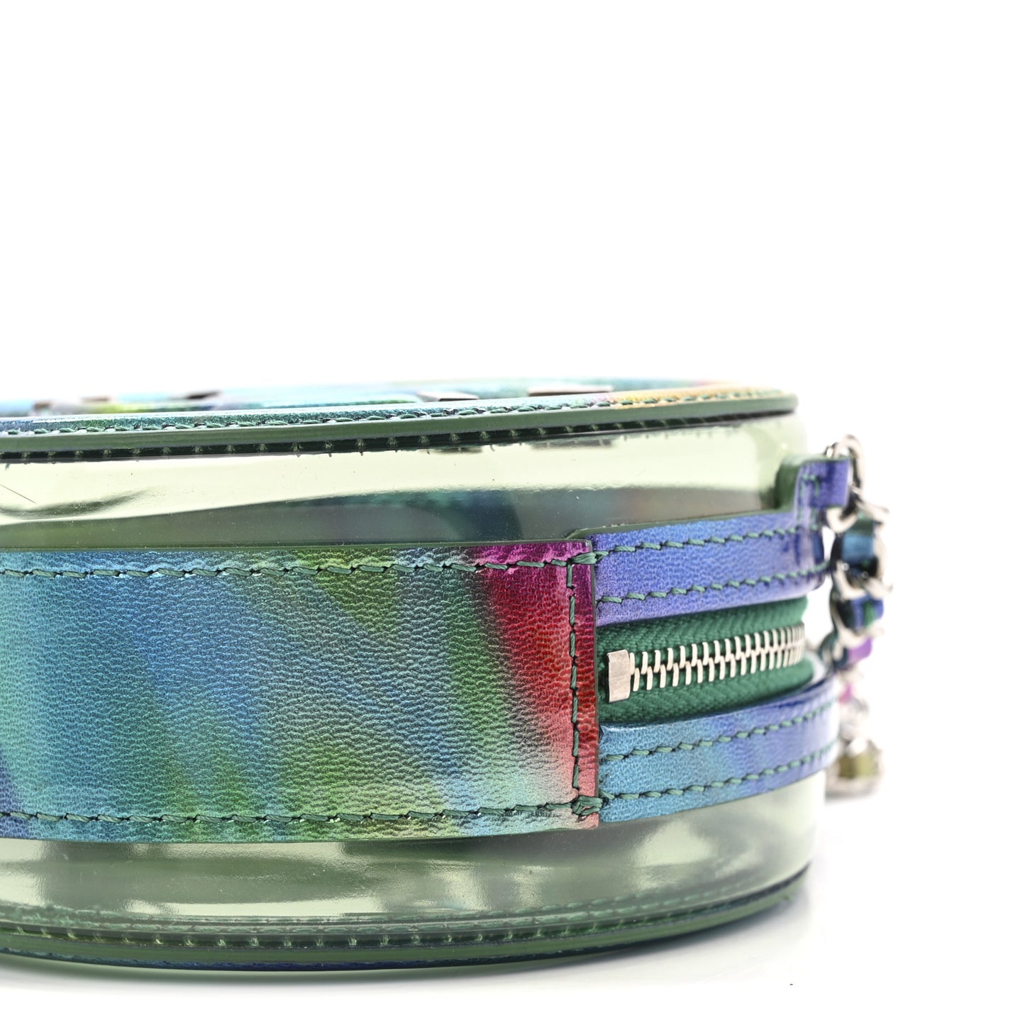 PVC Calfskin Lambskin Quilted Round Filigree Clutch With Chain Green