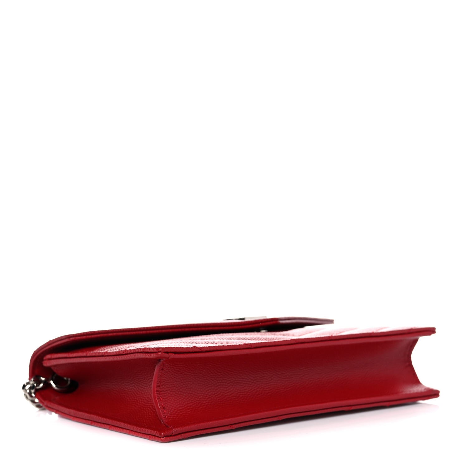 Saint Laurent Grain De Poudre Matelasse Chevron Monogram Envelope Chain Wallet Rouge Eros 4 of 13