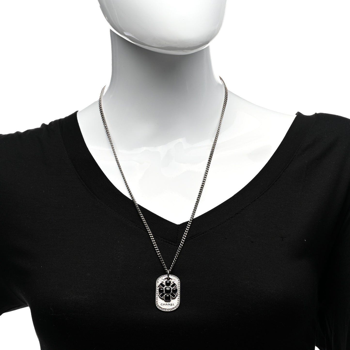 Enamel ID Dog Tag Charm Necklace Silver