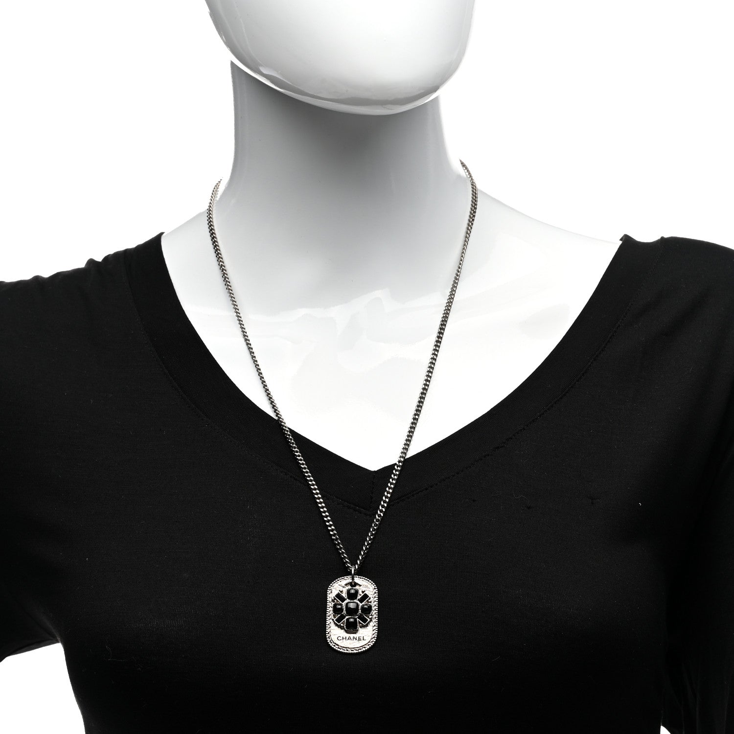 Chanel Enamel ID Dog Tag Charm Necklace Silver 2 of 5