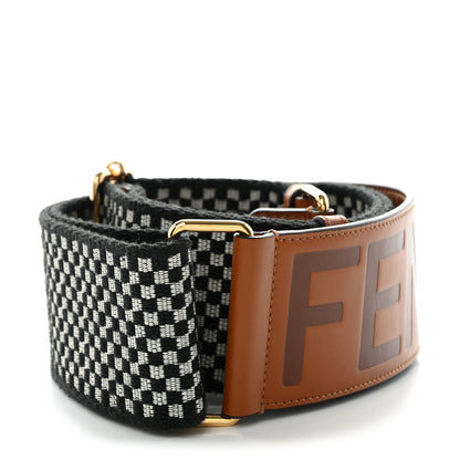 Fendi Ribbon Vitello King Logo Embossed Gingham Woven Adjustable Strap You Panna Black Cuoio 2 of 5