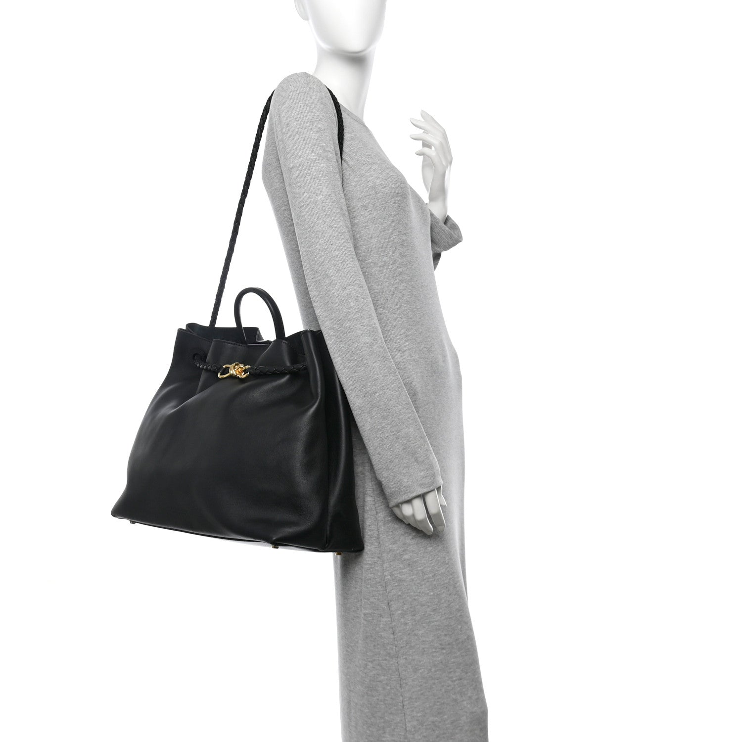 Bottega Veneta Silky Calfskin Large Andiamo Shoulder Bag Black 2 of 9