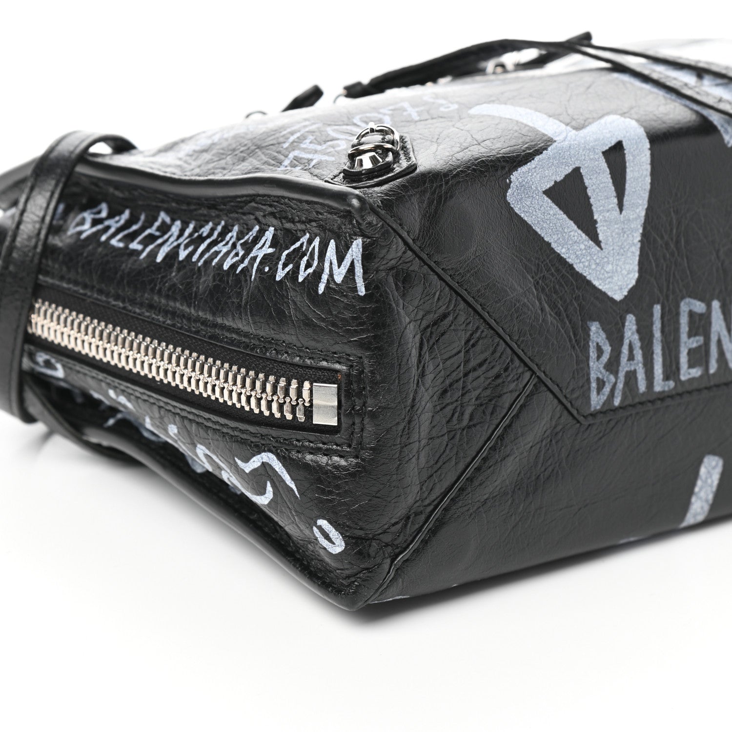 Balenciaga Agneau Graffiti Papier A6 Zip Around Tote Black White 7 of 8