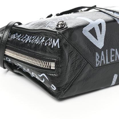 Balenciaga Agneau Graffiti Papier A6 Zip Around Tote Black White 7 of 8