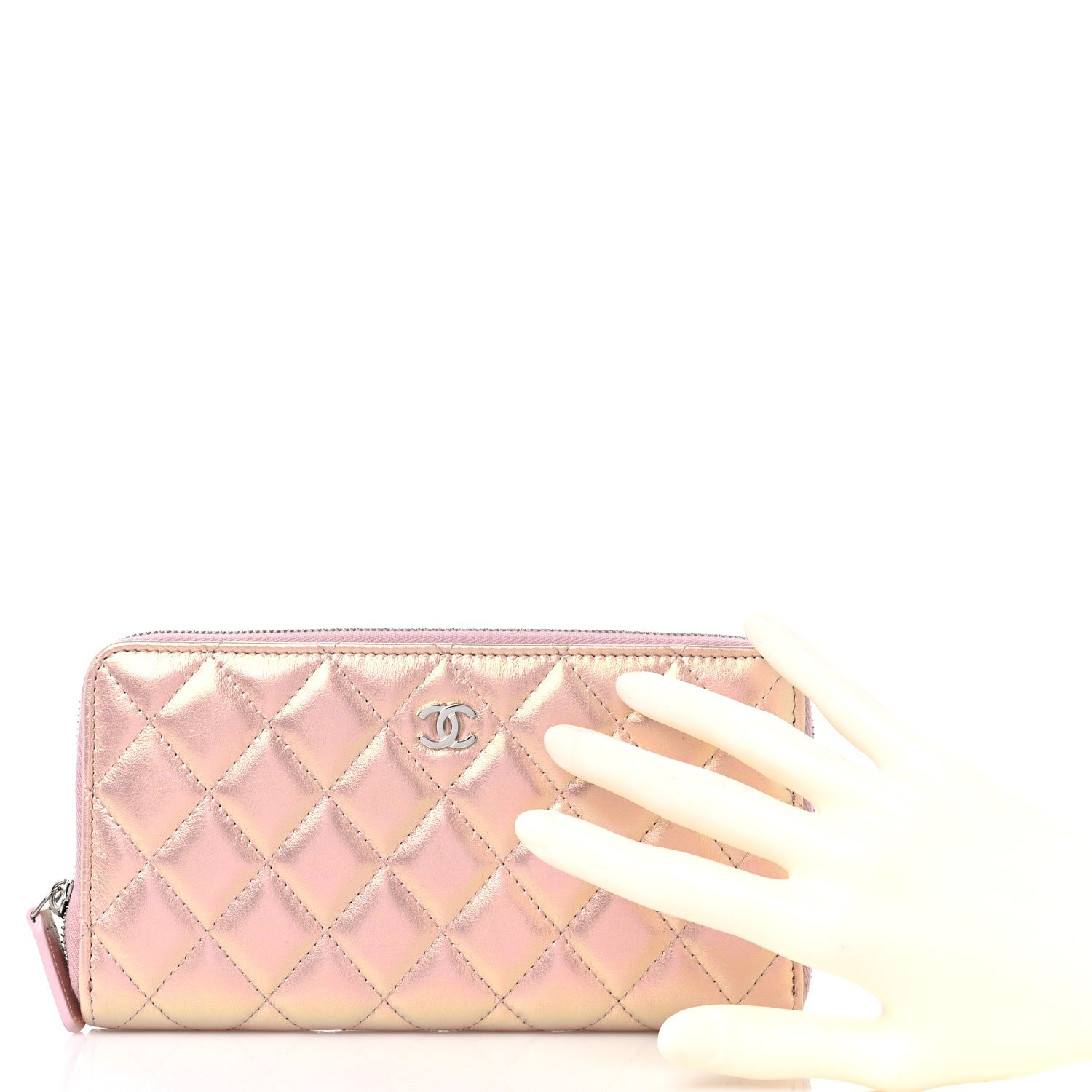 Chanel Iridescent Lambskin Quilted Large Gusset Zip Around Wallet Pink 2 of 11