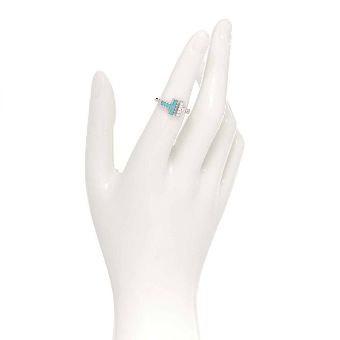 18K White Gold Diamond Turquoise T Wire Ring 47 4
