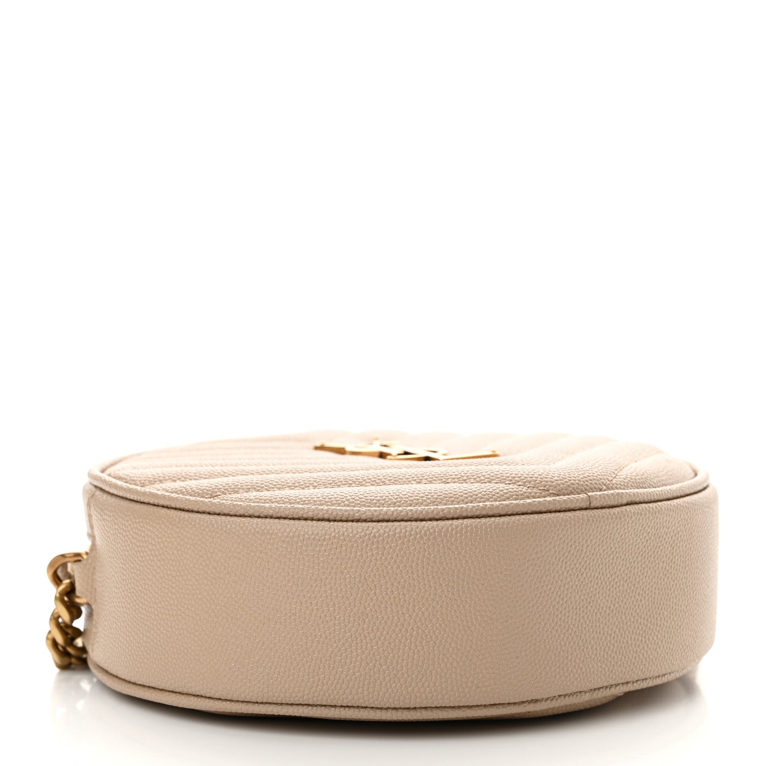 Saint Laurent Grain De Poudre Matelasse Chevron Quilted Round Vinyle Camera Bag Dark Beige 4 of 11