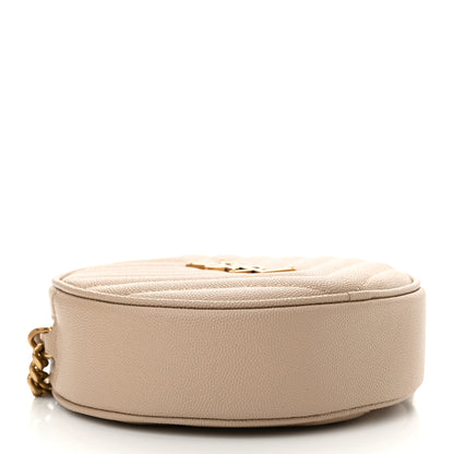Saint Laurent Grain De Poudre Matelasse Chevron Quilted Round Vinyle Camera Bag Dark Beige 4 of 11