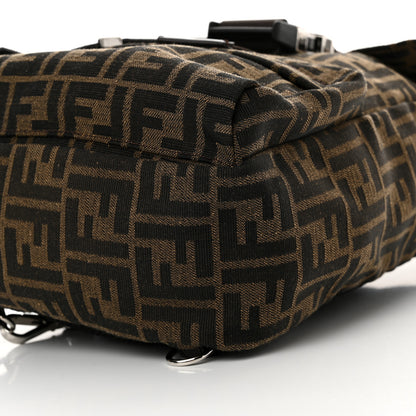 Fendi Recycled Fabric Jacquard Vitello Astro FF 1974 Small Fendiness Backpack Tobacco Moro Black 10 of 11