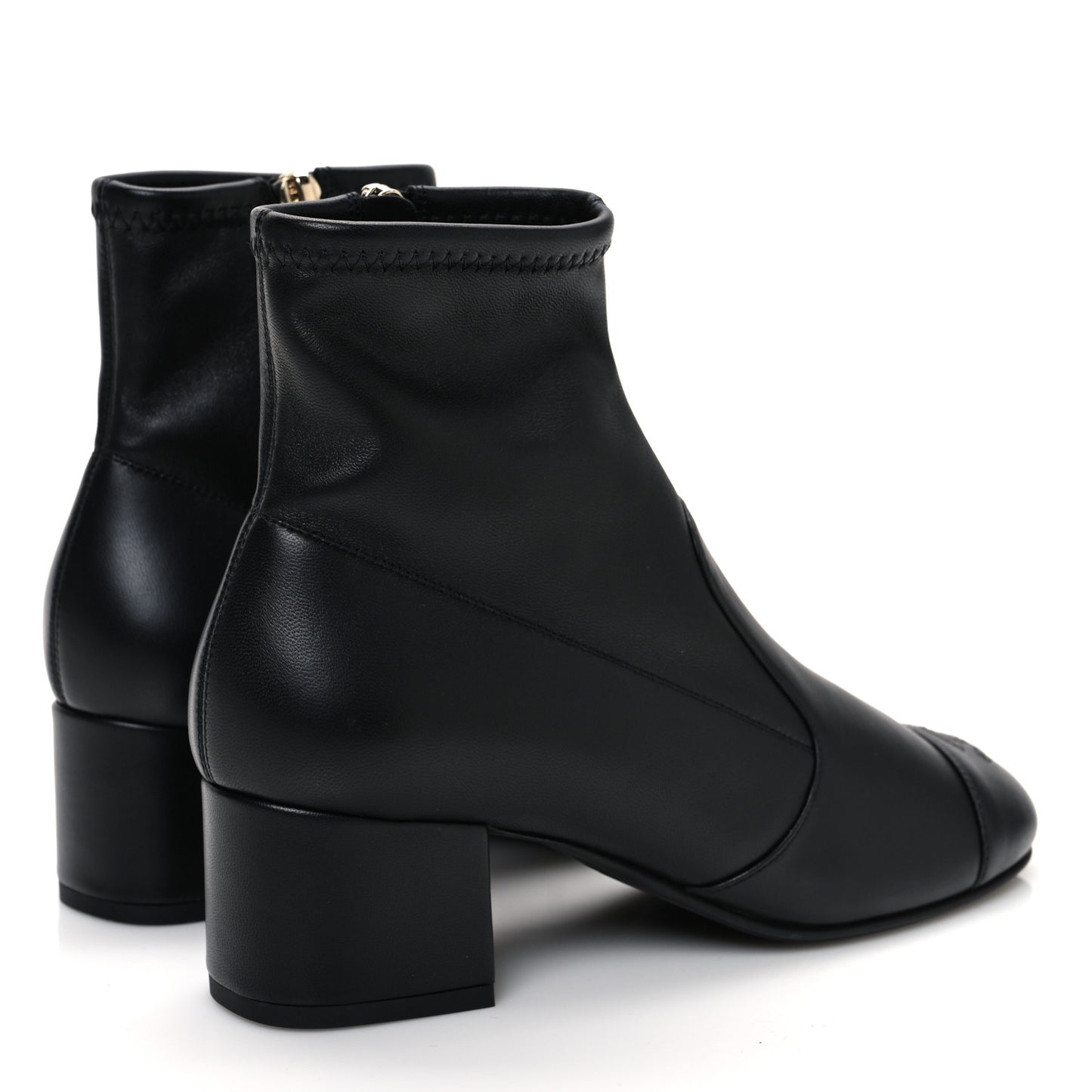 Stretch Lambskin Cap Toe CC Short Boots 36.5 Black