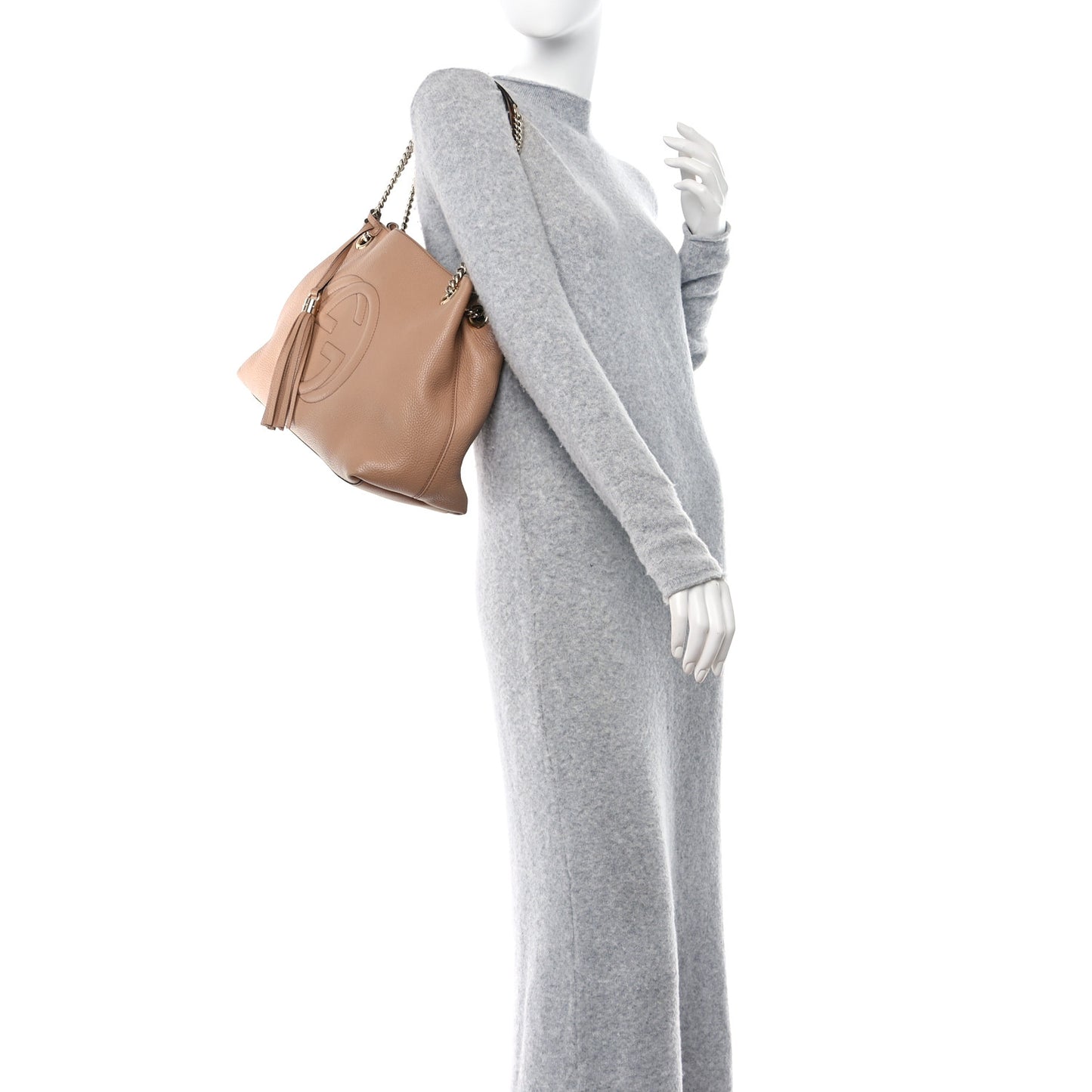 Pebbled Calfskin Medium Soho Chain Shoulder Bag Camelia