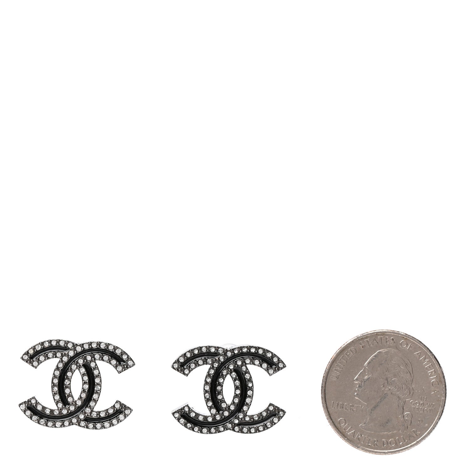 Chanel Enamel Crystal CC Earrings Black Silver 2 of 5