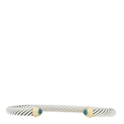 David Yurman Sterling Silver 14K Yellow Gold Blue Topaz 4mm Cable Classics Bracelet 1 of 3