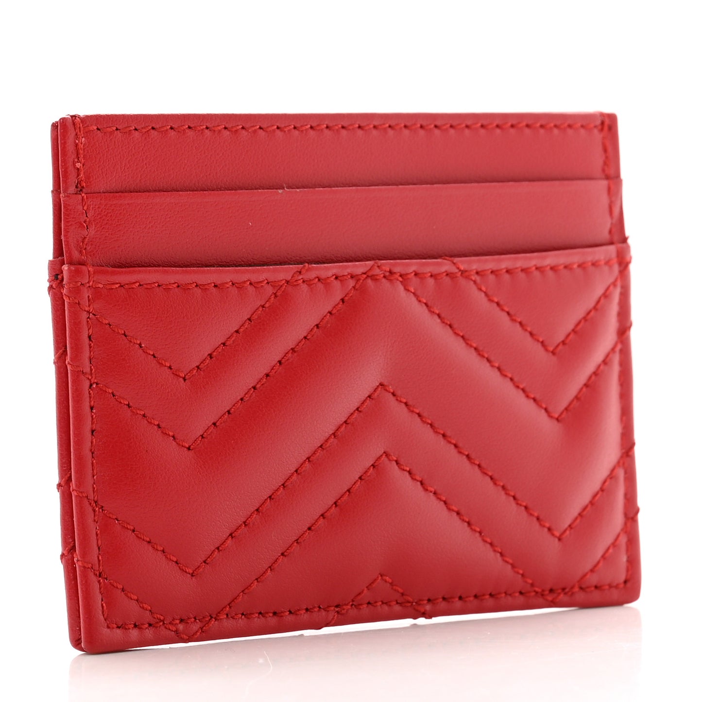 Calfskin Matelasse GG Marmont Card Holder Hibiscus Red
