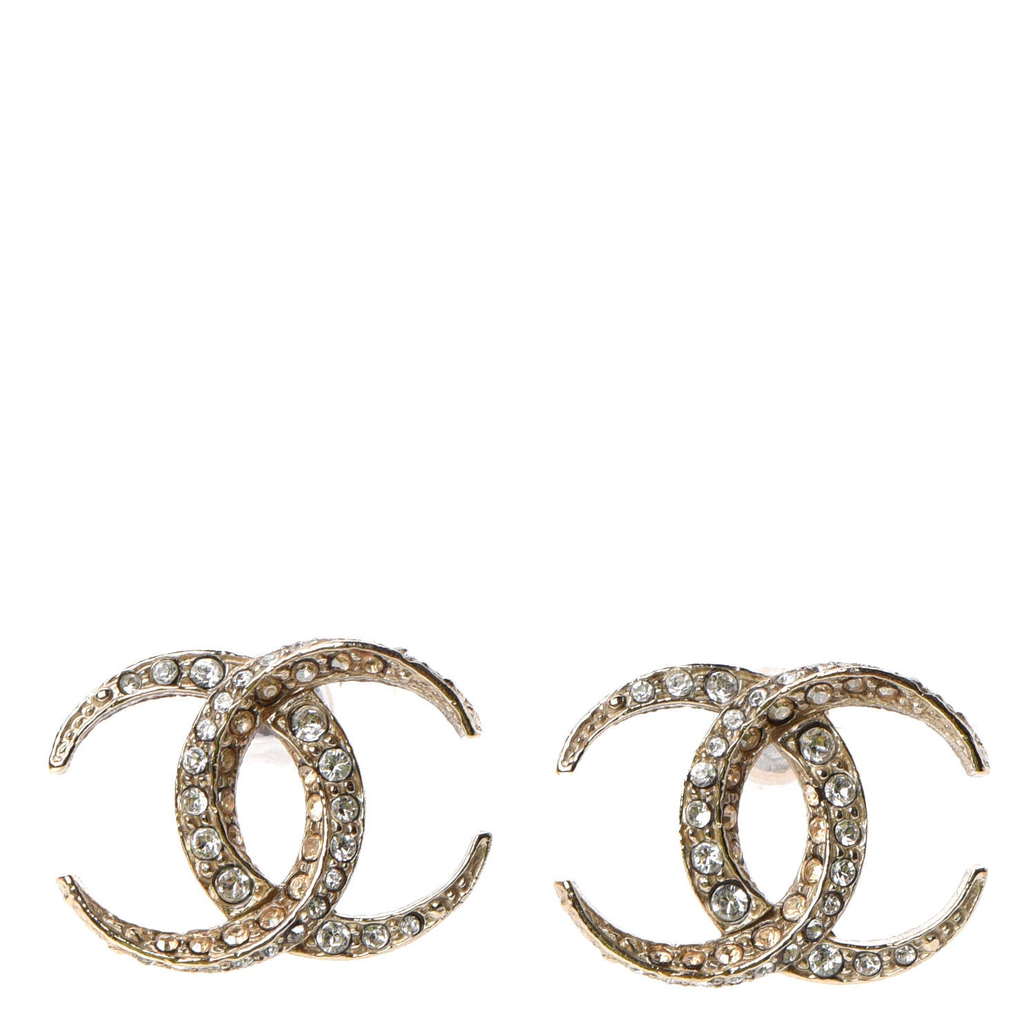 Chanel Crystal CC Moon Earrings Gold 1 of 5