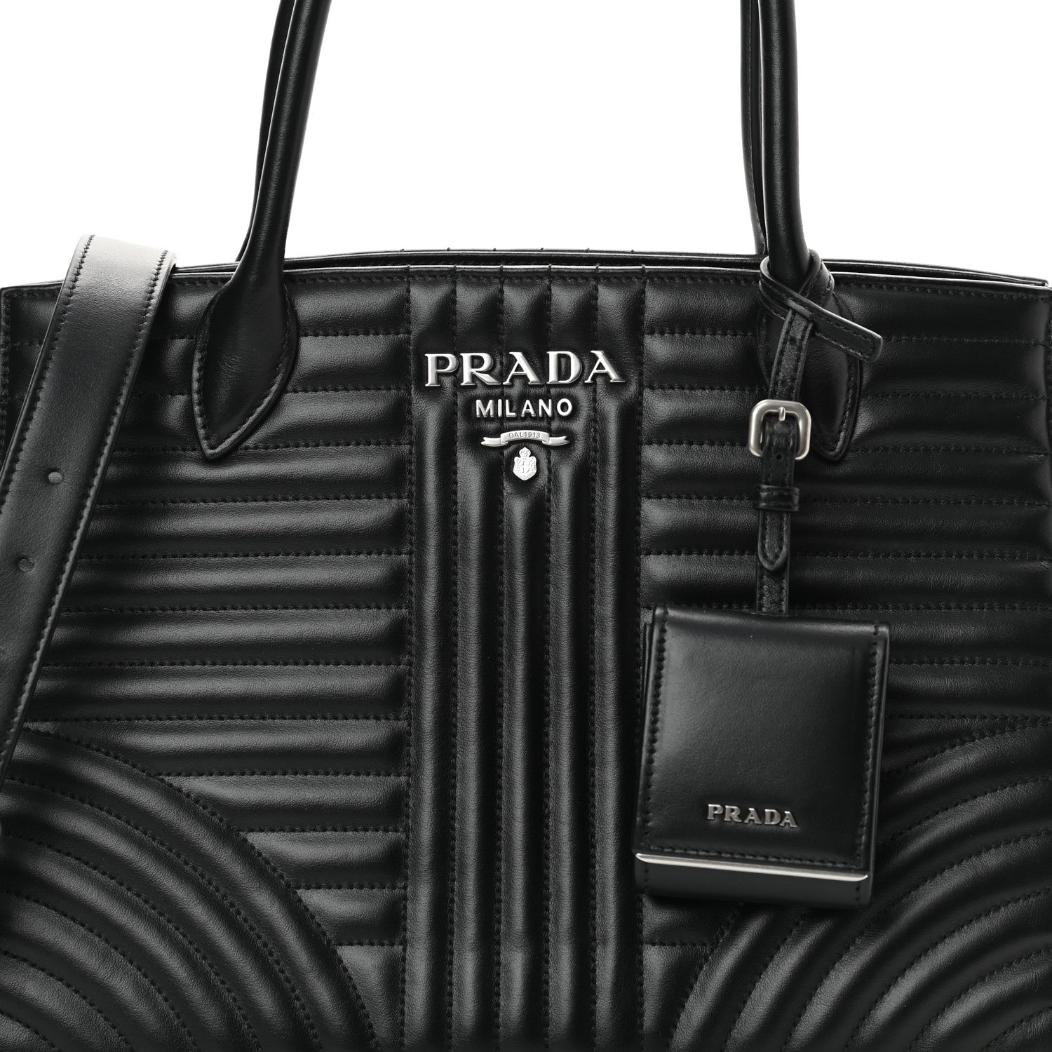 Prada Soft Calfskin Impunture Diagramme Tote Black 7 of 11