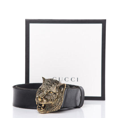 Gucci Calfskin Brass Feline Buckle Belt 85 34 Black 8 of 8