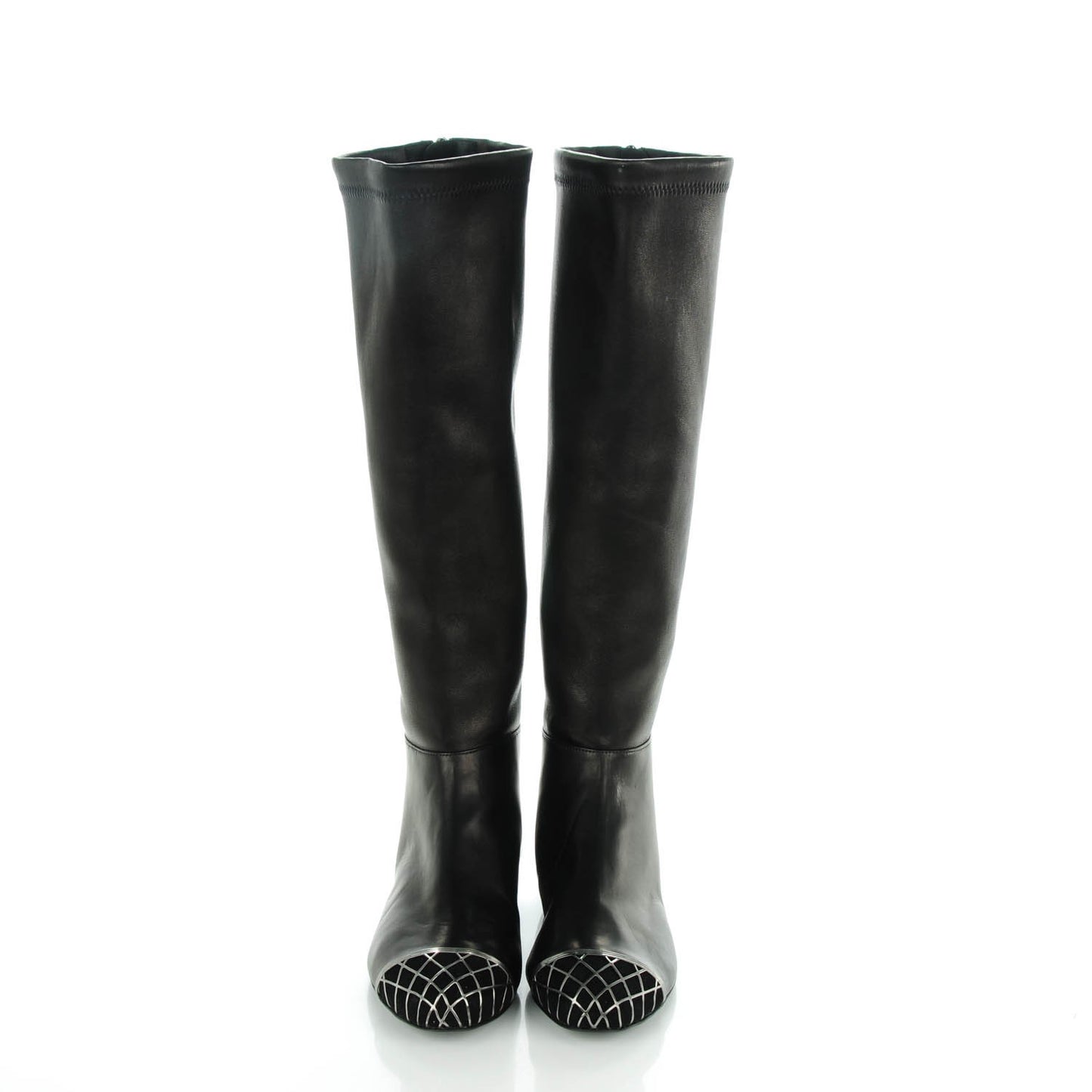 Lambskin Suede Caged Cap Toe High Boots 37 Black