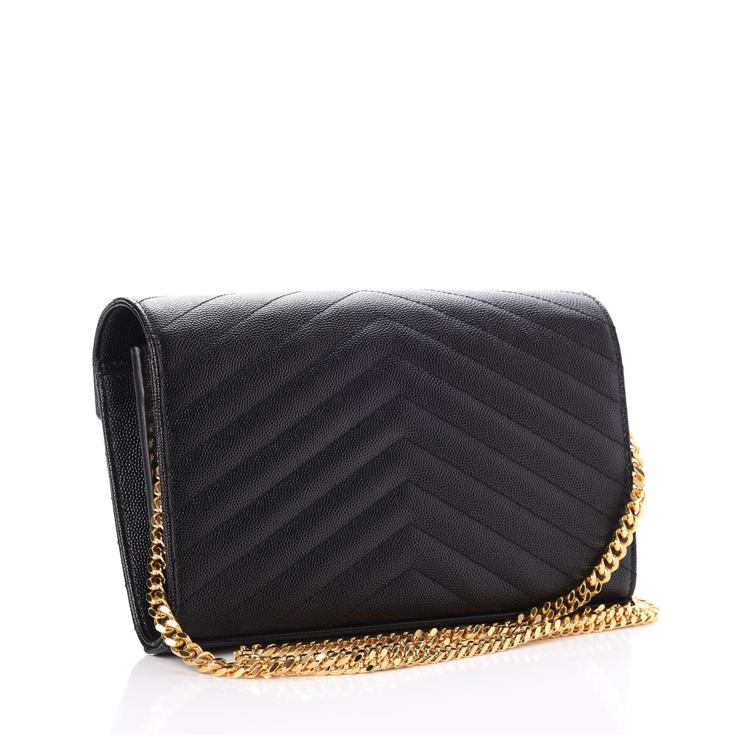 Saint Laurent Grain De Poudre Matelasse Chevron Monogram Chain Wallet Black 3 of 8