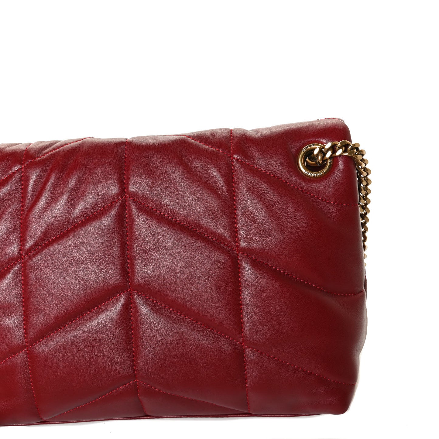 Lambskin Quilted Small Loulou Puffer Monogram Chain Satchel Opyum Red
