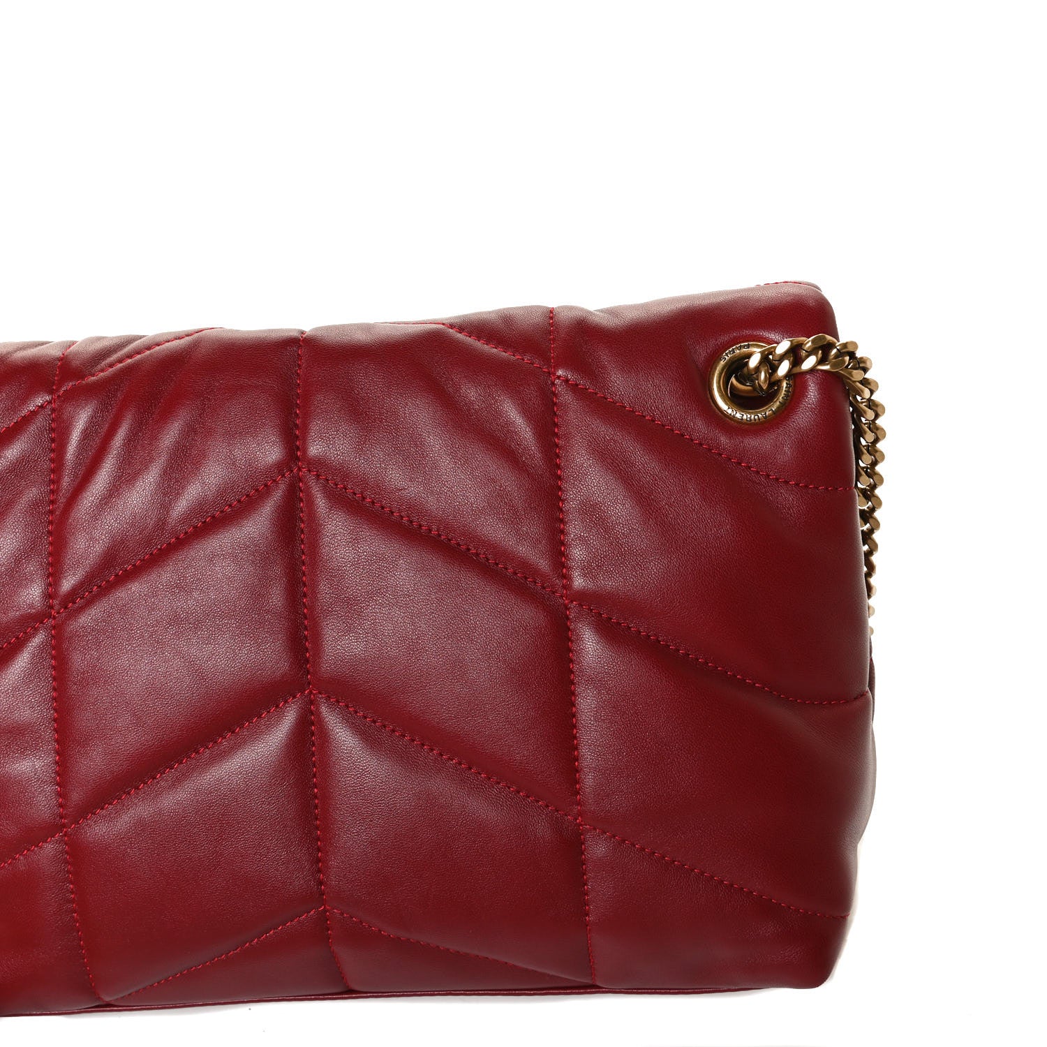 Saint Laurent Lambskin Quilted Small Loulou Puffer Monogram Chain Satchel Opyum Red 13 of 14