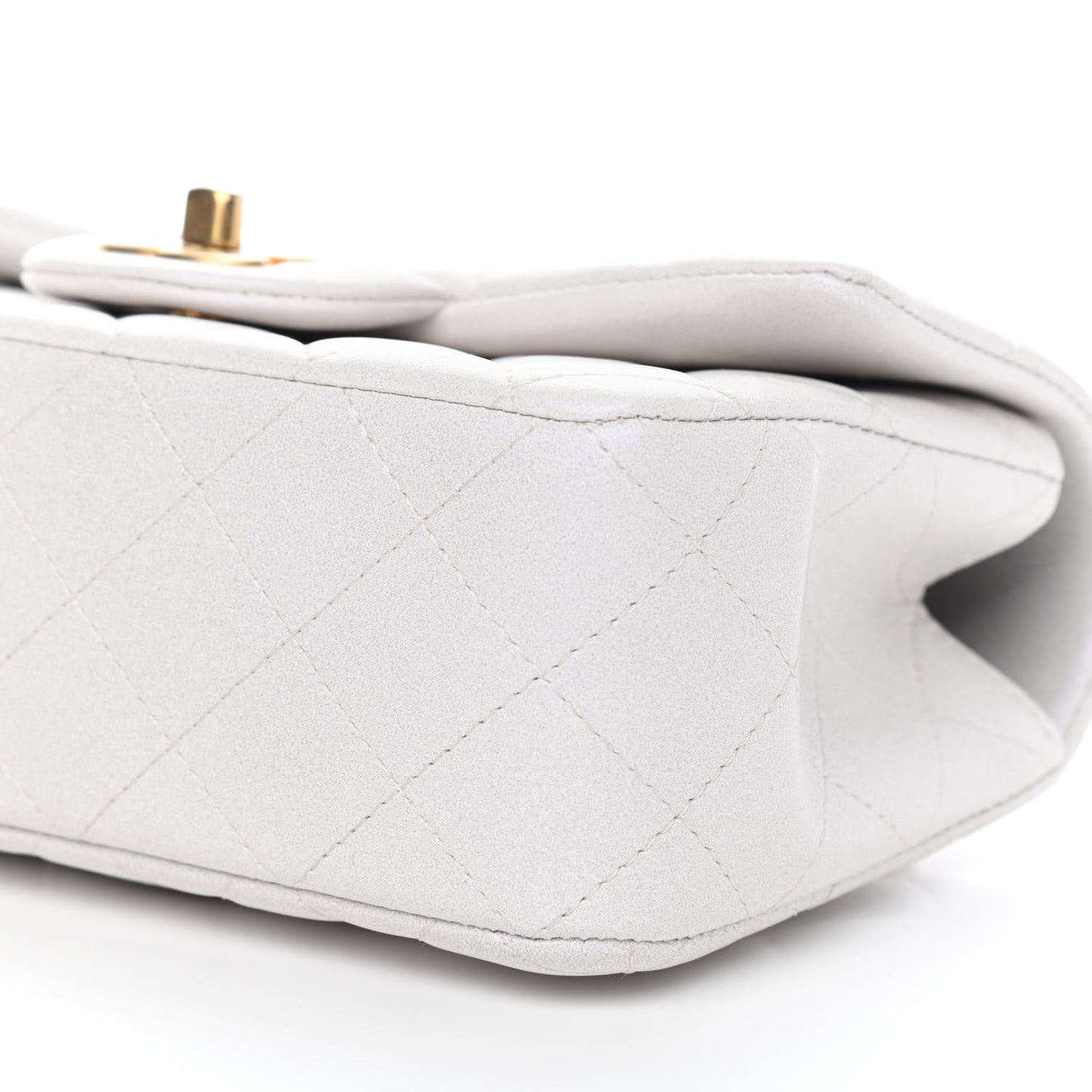 Iridescent Lambskin Quilted Mini Top Handle Rectangular Flap White