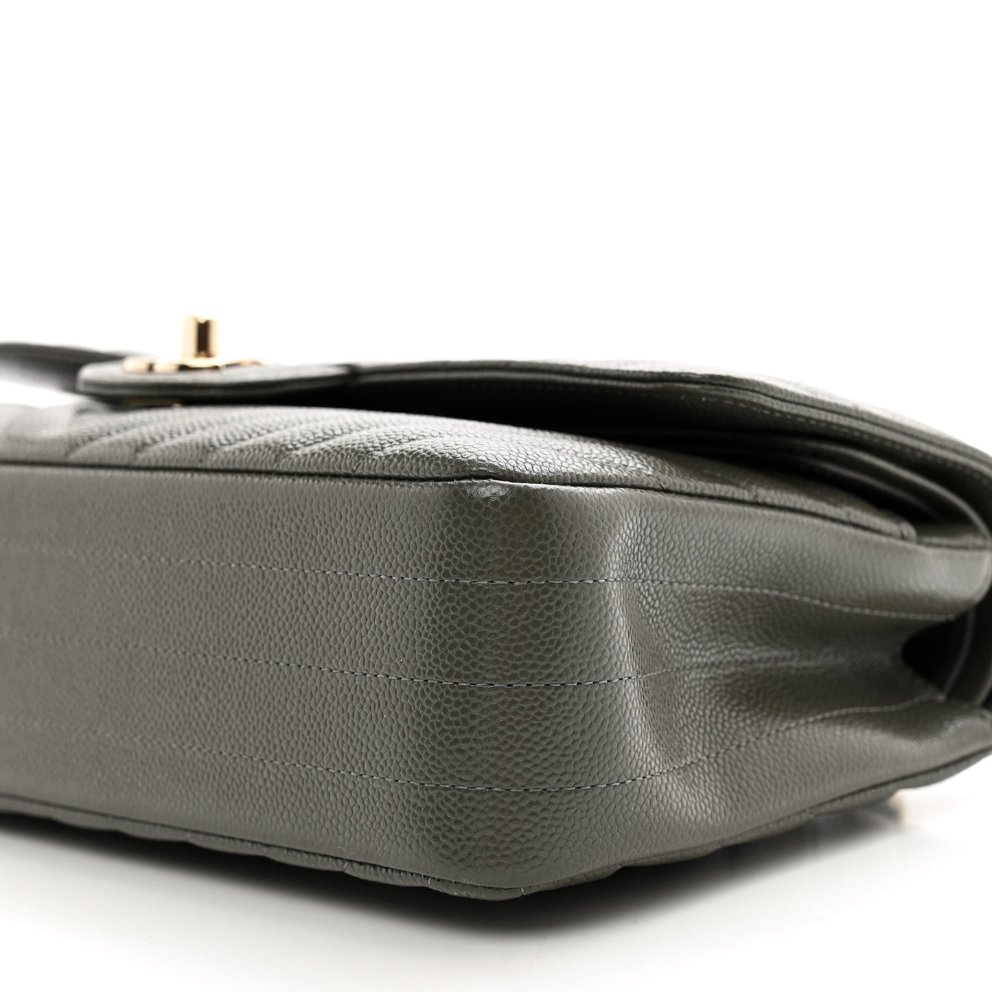 Caviar Chevron Quilted Medium Double Flap Dark Grey