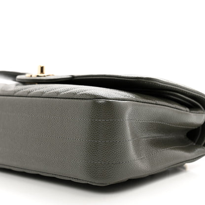 Chanel Caviar Chevron Quilted Medium Double Flap Dark Grey 10 of 11