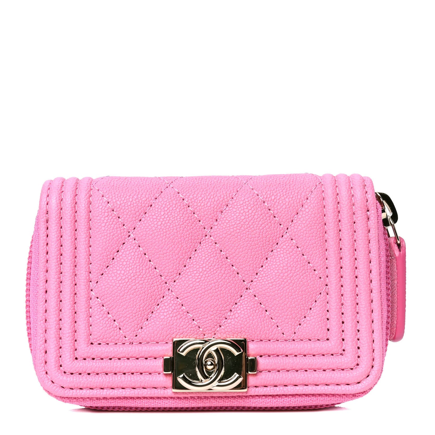 Caviar Quilted Boy Zip Around Coin Purse Wallet Pink